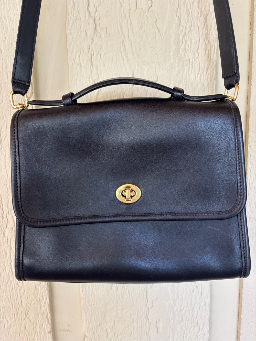 Coach Classic Black Leather Crossbody Satchel - Gold Hardware